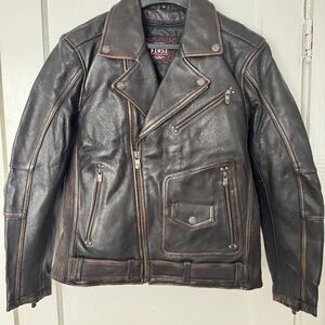 Men’s Brown Distressed Genuine Leather Motorcycle Jacket – Classic Cruiser Style
